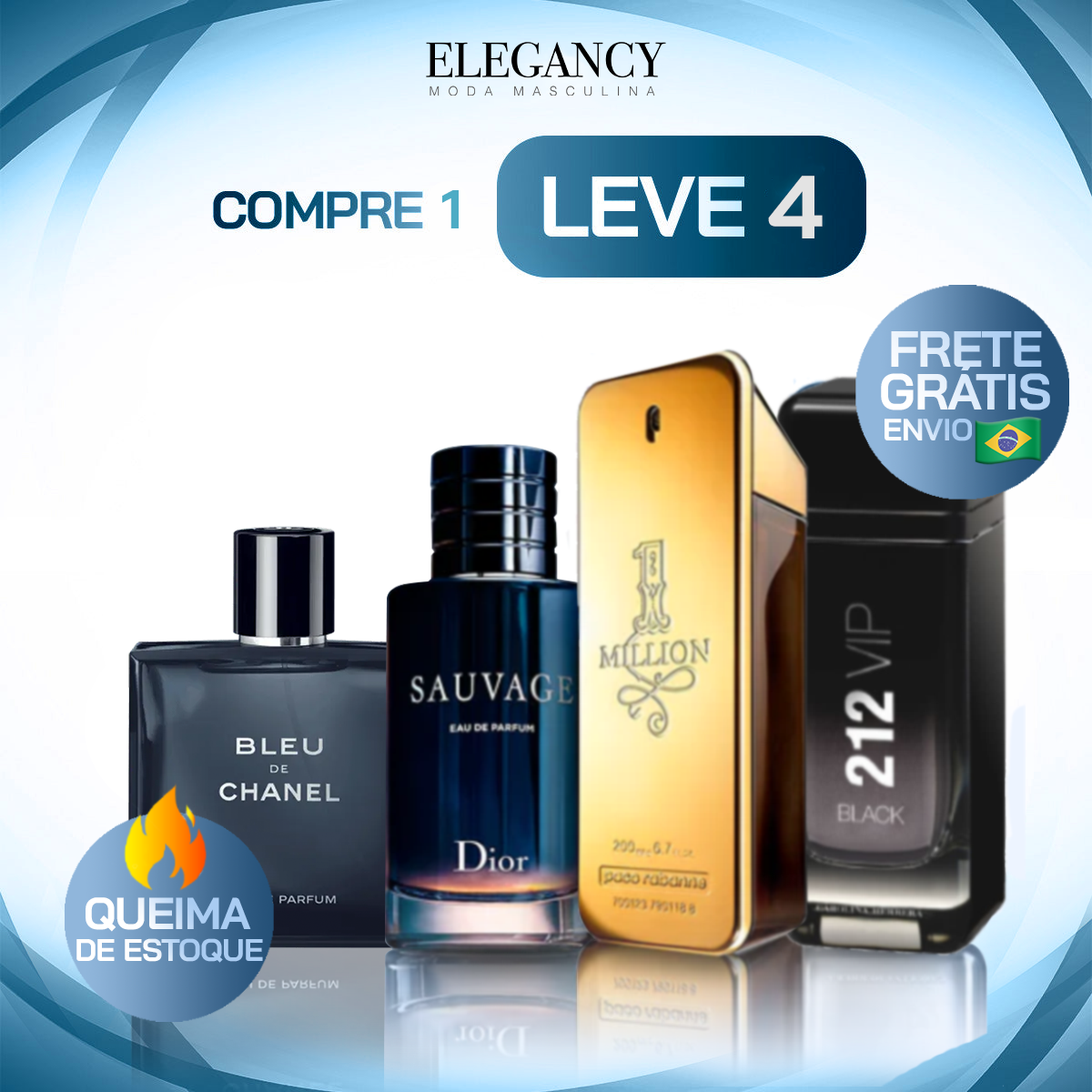 Combo 4 Perfumes Masculinos Importados (100ml) - 1 million, 212 vip, sauvage, bleu [QUEIMA DE ESTOQUE]