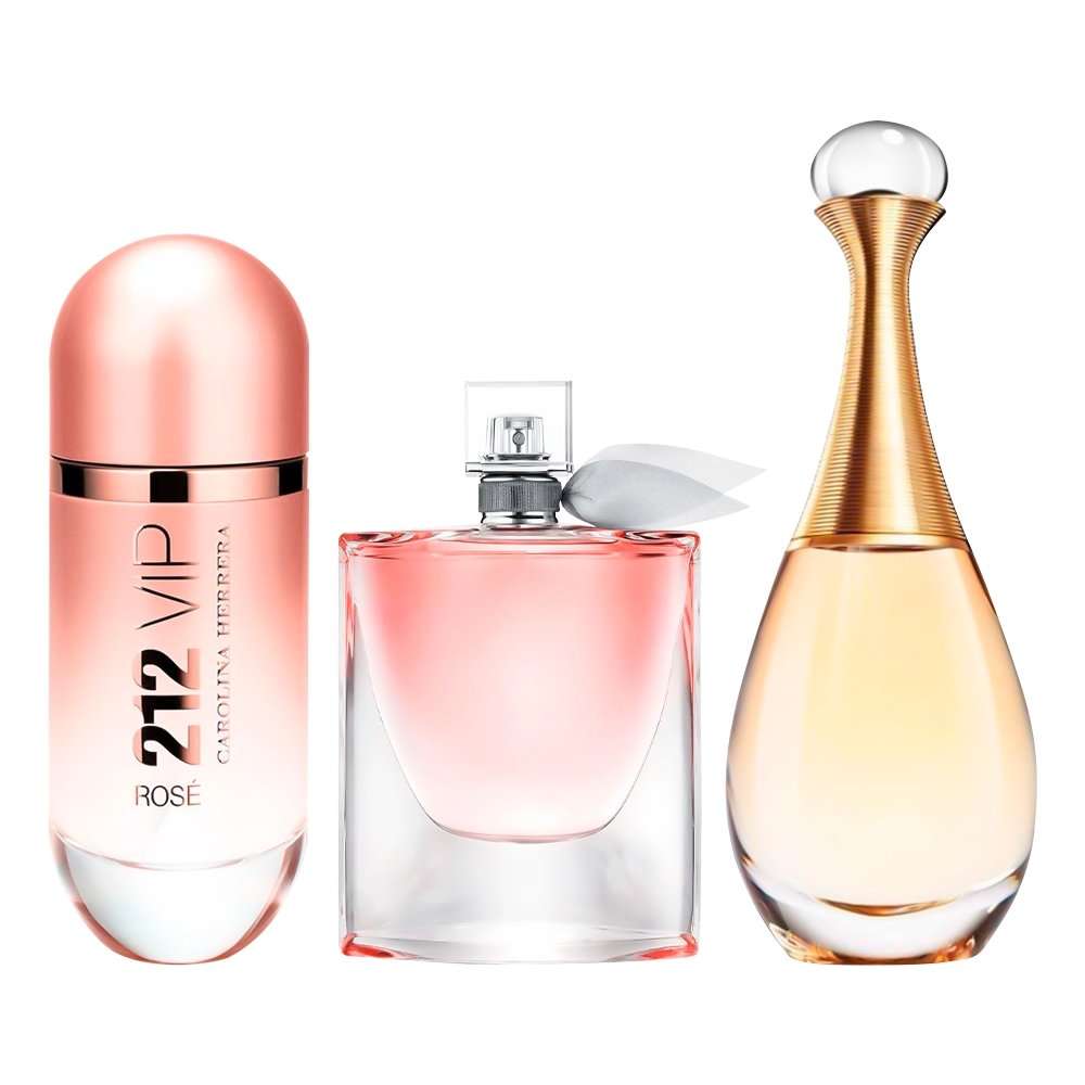 Combo de 3 Perfumes Femininos  - 212 VIP Rosé, La Vie est Belle e Jadore